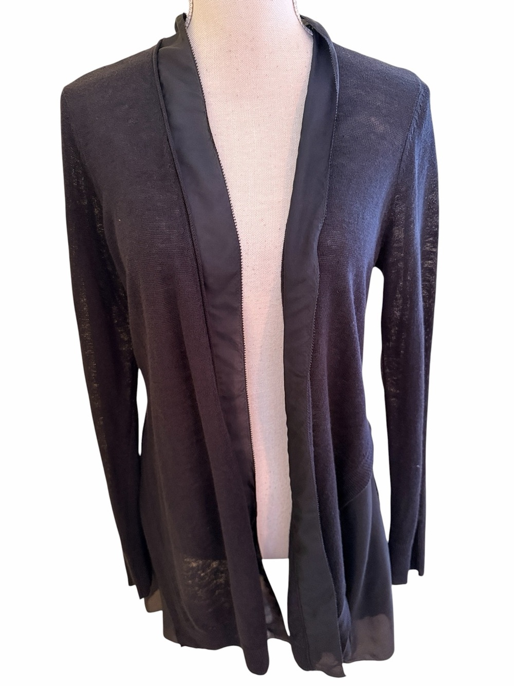Eileen Fisher Black Lightweight Black Linen/Silk Open-Front Cardigan Sweater M